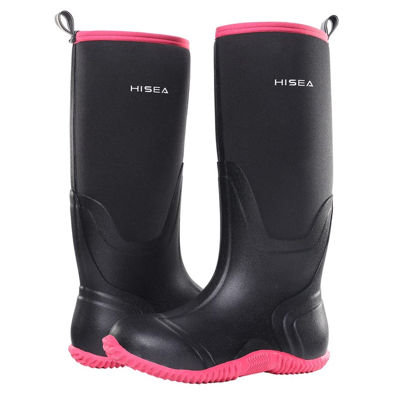 HISEA Women's Rain Boots, Knee High Rubber Boots Waterproof Insulated Neoprene Mud Boots, Anti-Slip Outdoor Work Boots for Hunting Gardening Farming Yard Working, Size 8 Pink - Image 4